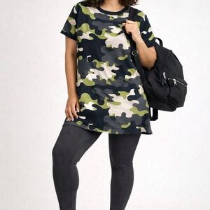 LuLaRoe Camouflage Print Women's Top and grey legging